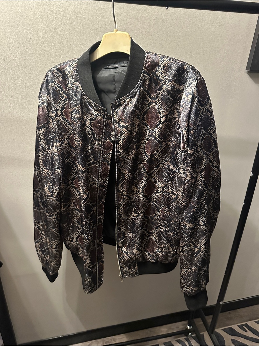 Zara Snake-Print Bomber Jacket - Black & Brown